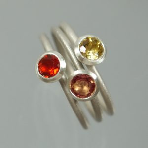 3 Stapelringe 925 Silber mit gelbem Citrin, orange Feueropal und Saphir