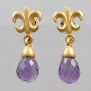 Ohrringe Amethyst Pampel  925 Silber vergoldet „Fleur de Lys“