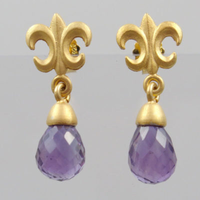 Ohrringe Amethyst Pampel 925 Silber vergoldet „Fleur de Lys“
