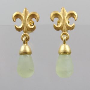 Ohrringe Jade Nephrit Pampel  925 Silber vergoldet “Fleur de Lys”
