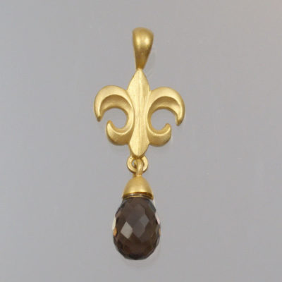 Anhänger Rauchquarz Pampel 925 Silber vergoldet “Fleur de lys”