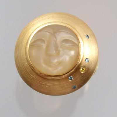 Goldring 900 Gold Mondsteingesicht bunte Brillanten