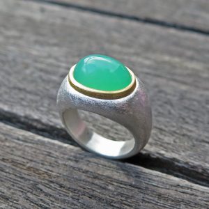 big BonBon Ring 925 Silber und Feingold mit Crysopras