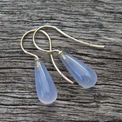 585 Gold Ohrhänger Ohrringe mit lavendel blauen Chalcedon Pampeln