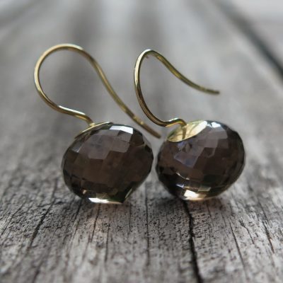750 Gold Ohrhänger Ohrringe braune Rauchquarz Zwiebel