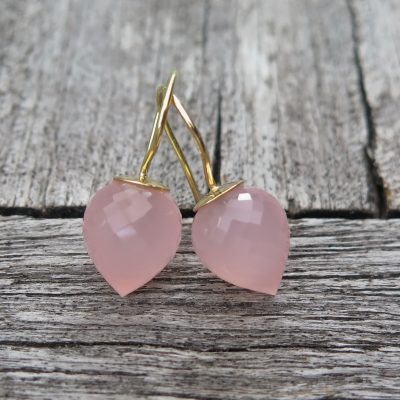 750 Gold Ohrhänger Ohrringe rosa Chalcedon fac. Pendel