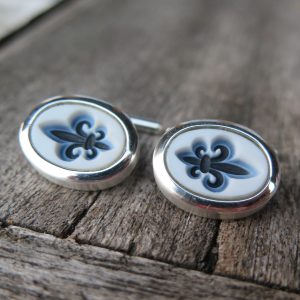 Manschetten Knöpfe 925 Silber mit Onyx Gemmen franz. Lilie  Unikat