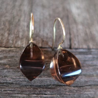 585 Gold Ohrhänger Rauchquarz Pampel ‚Four Season‘ 15 x 10 mm