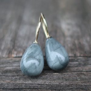 585 Gelbgold Ohrhänger graue Jaspis Pampeln