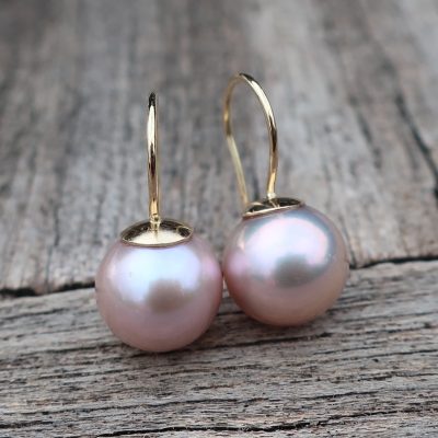 585 Gold Perlohrringe mit Lavendel Perle 10 mm