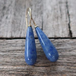 585 Gold Ohrhänger Dumotierit Tropfen 22 x 7 mm