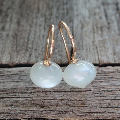 585 Roségold Ohrhänger weiße Mondstein Zwiebel 9 x 7 mm