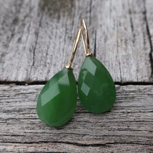 585 Gold Ohrhänger Jade Briolett 15 x 10 mm