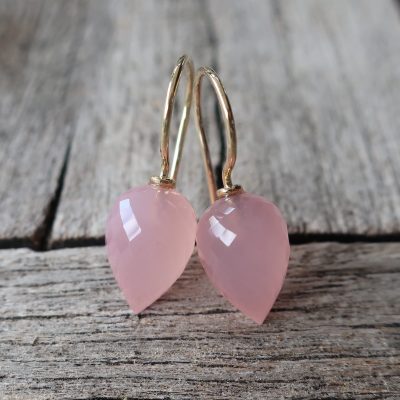 585 Gold Ohrhänger rosa Chalcedon fac. Pendel 12 x 8 mm