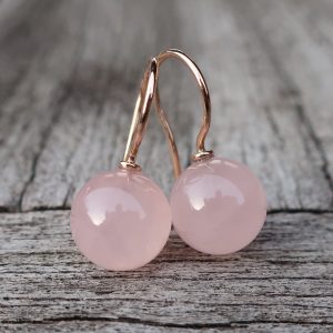 585 Roségold Ohrhänger Rosenquarz Kugel 10 mm